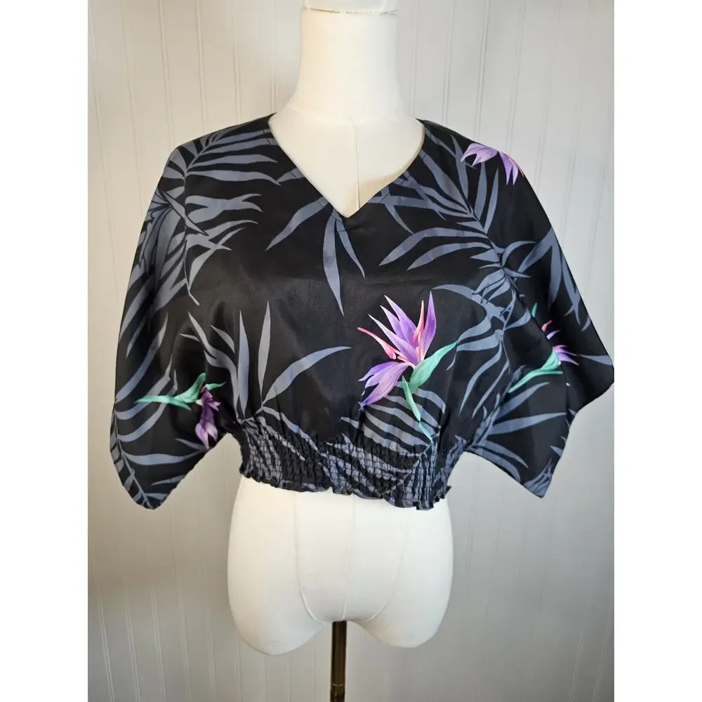 Vintage Blue Hawaii Floral Tropical Crop Top Women's S/M Made in Hawaii Aloha - Picture 2 of 8